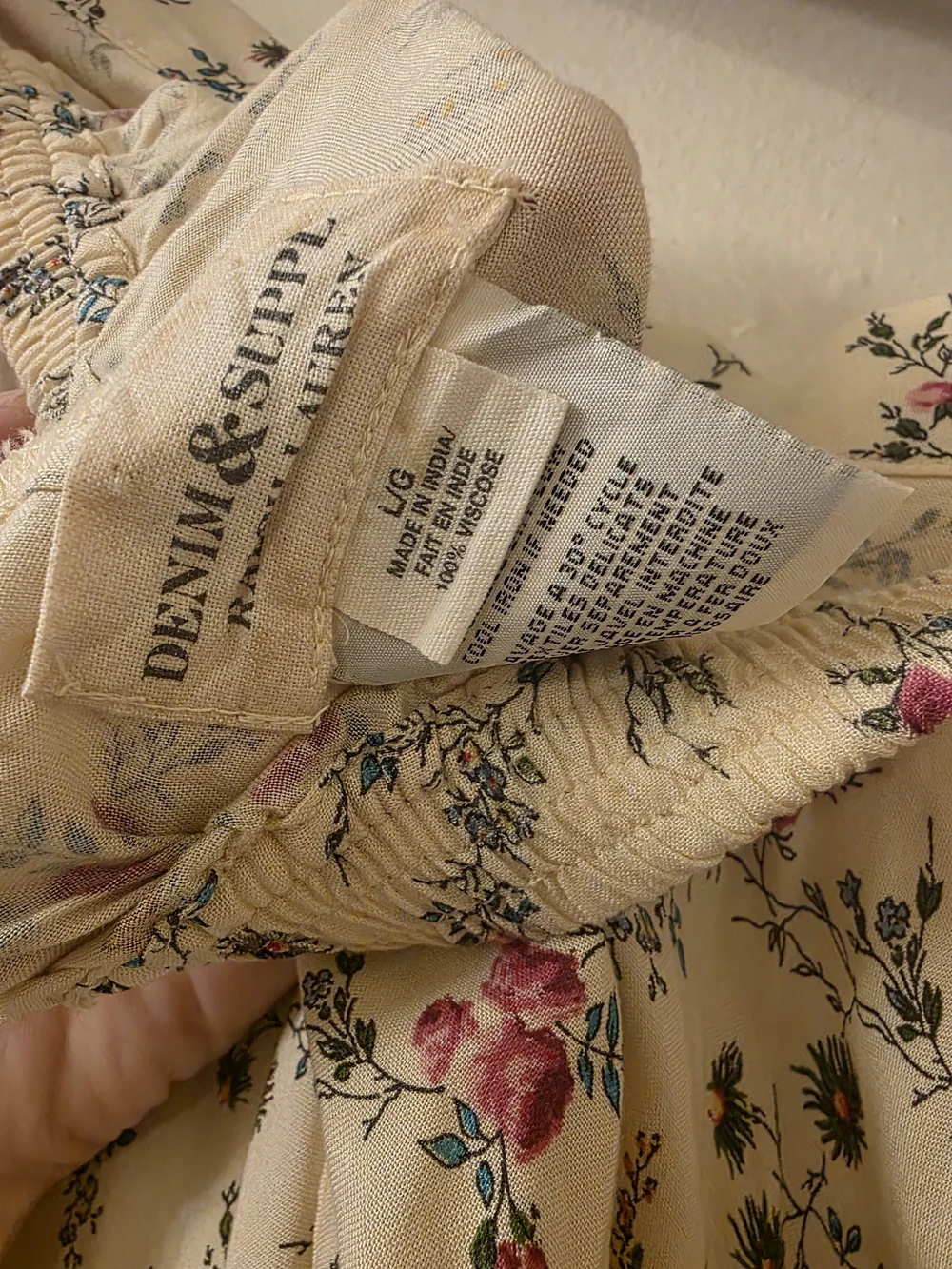 Ralph Lauren Cream Floral A-Line Skirt with Pink & Green Accents
